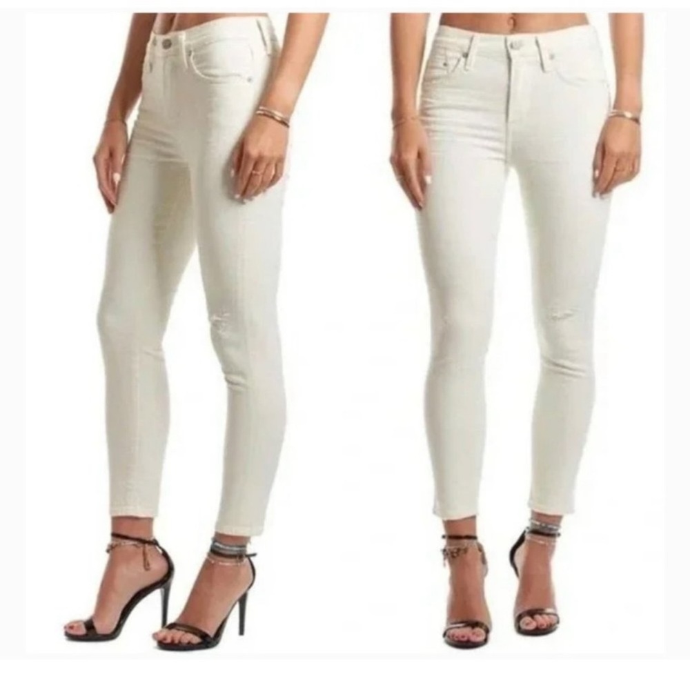 Citizens of Humanity rocket crop high waisted distressed jeans white ivoy